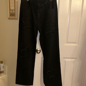 Women’s BNWOT wide leg black jeans with star details